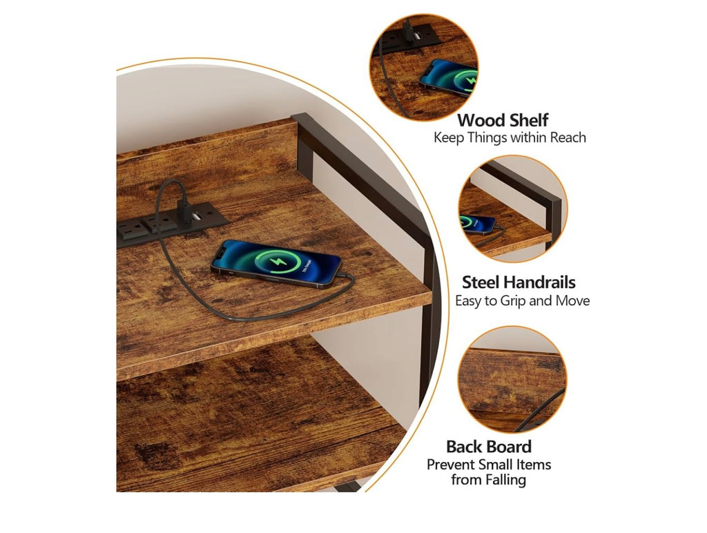 Furnulem Night Stand With Charging Station and LED Light.