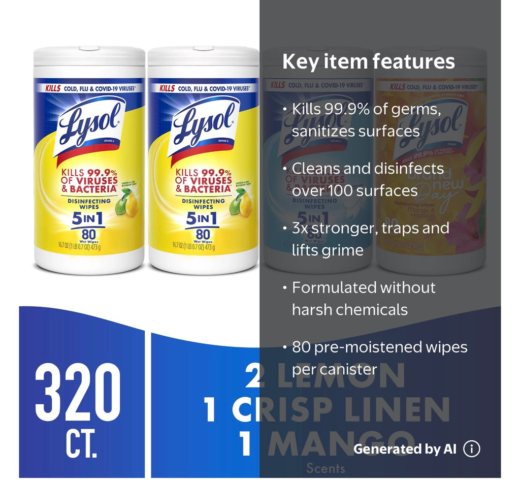 Lysol All-Purpose Cleaner & Disinfectant Wipes - 320ct/4pk.