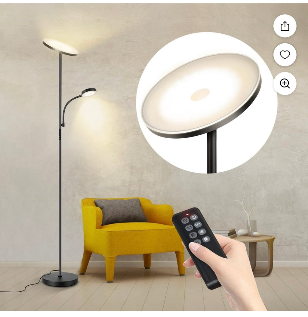 LED Torchiere Floor Lamp With Reading Light.