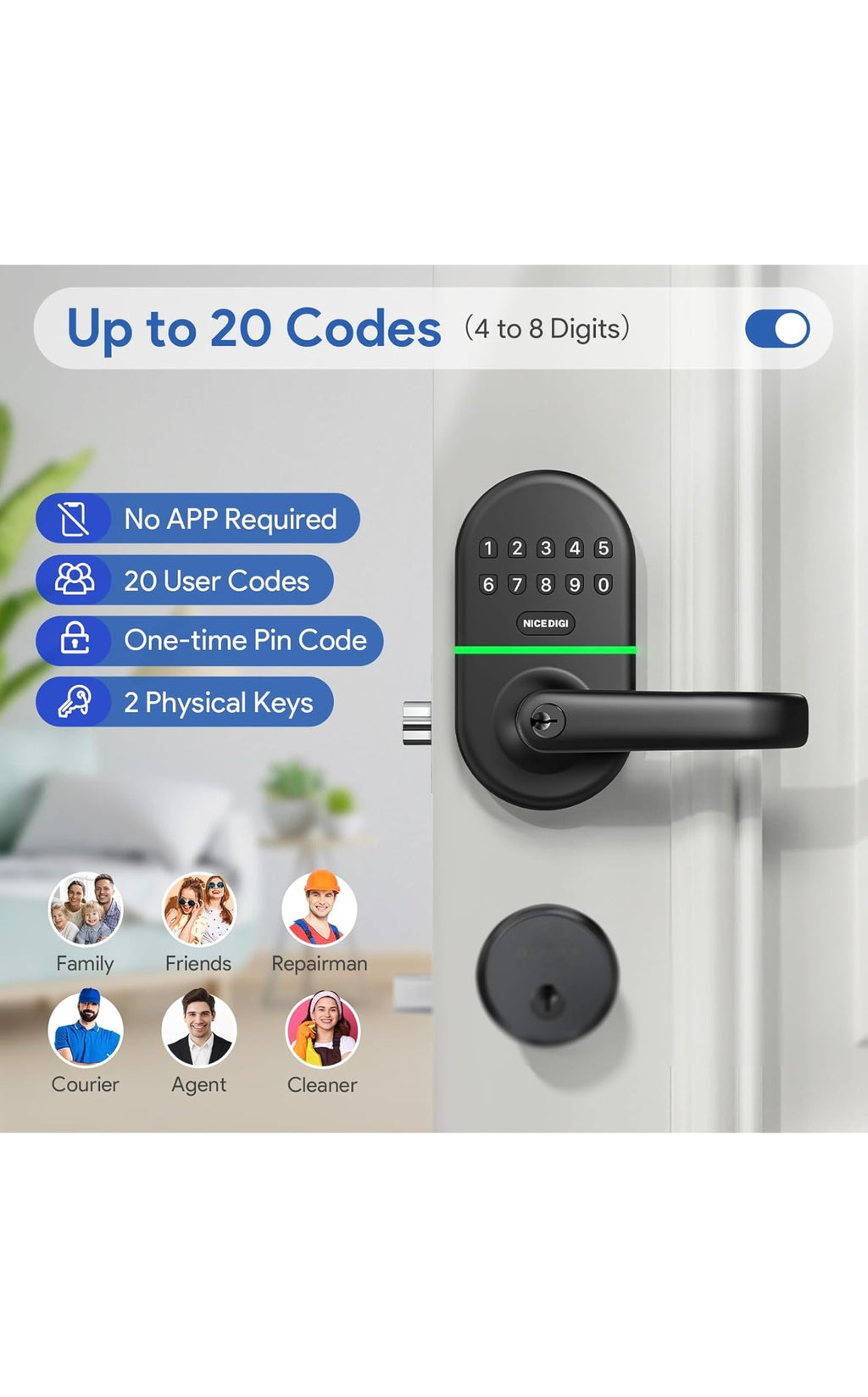 Keypad door lock with handle