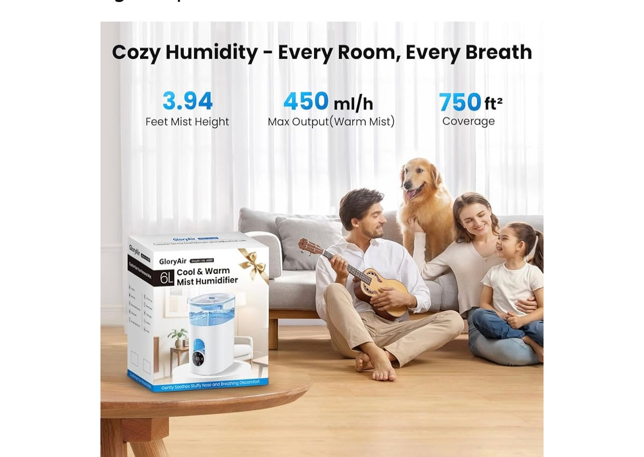 GloryAir 6L Cool and Warm Mist Humidifier.