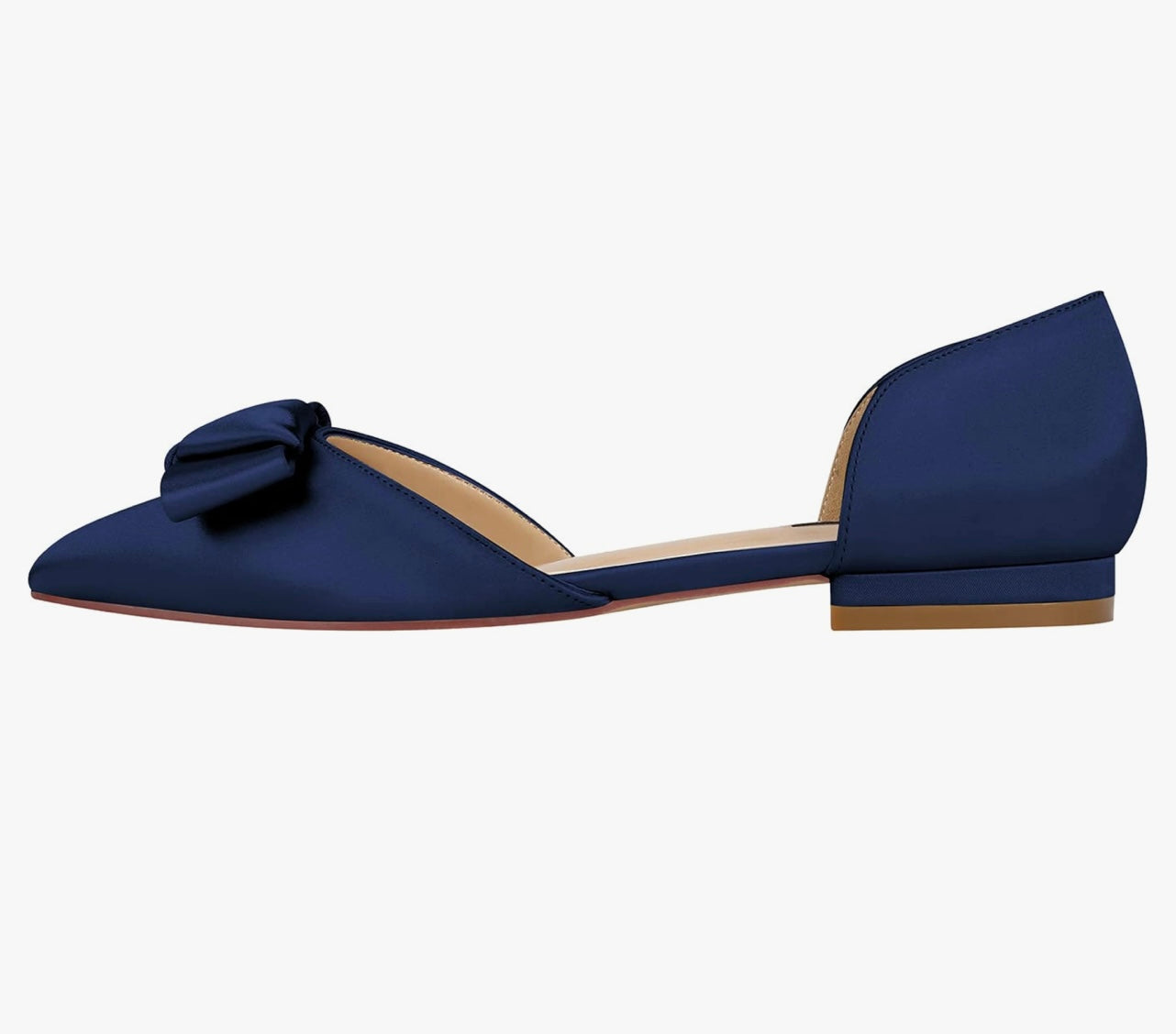 ERIJUNOR E0081A Comfortable Low Heel Wedding Shoes with Bow Knot D’orsay Pointy Toe Flats Navy Size 9