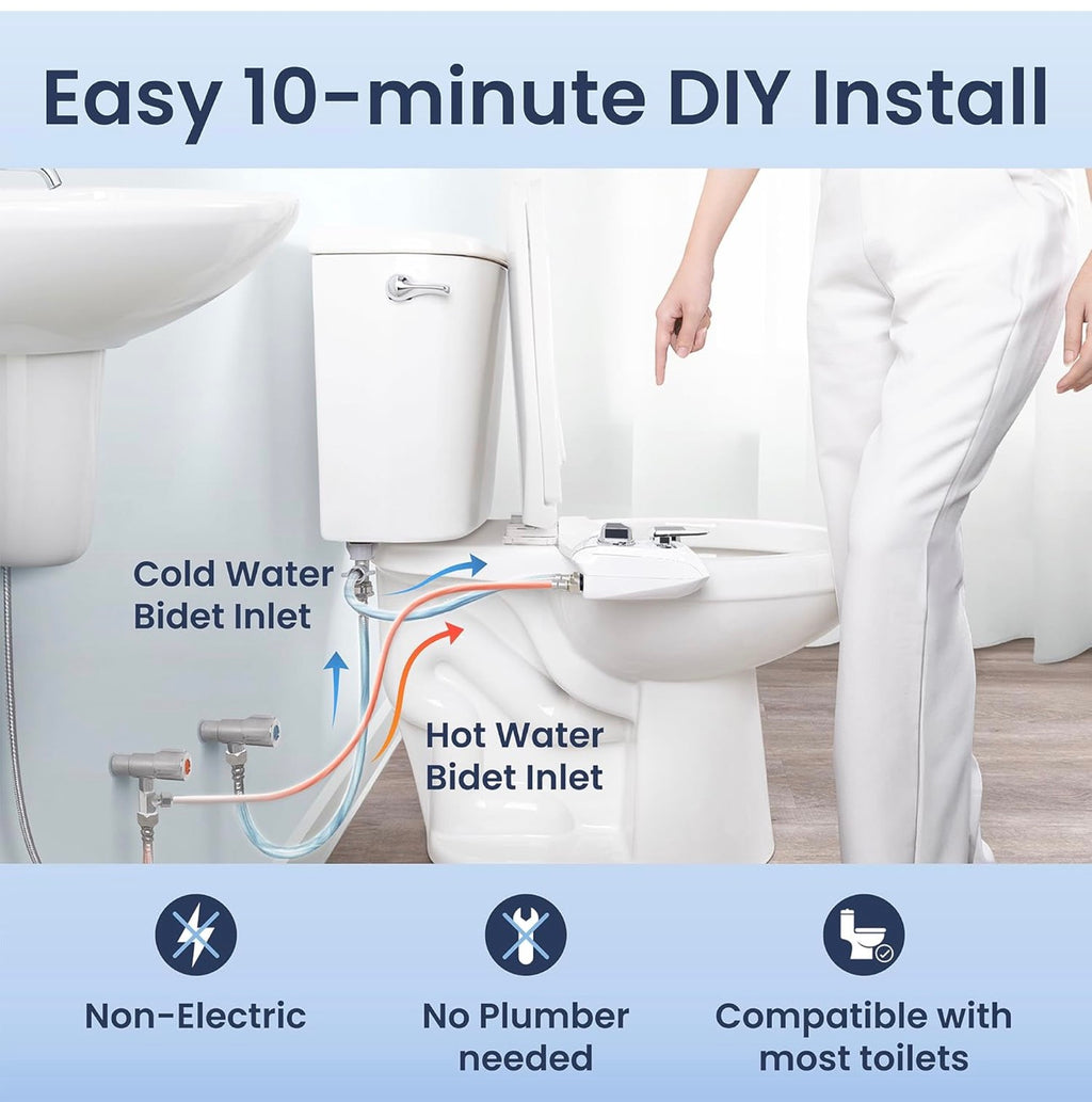LUXE Bidet NEO 320 Plus - Warm Water, Dual Nozzle, Non-Electric Bidet Attachment for Toilet Seat, Patented Slide-In Install, 360° Self-Clean, EZ-Lift to Clean, Feminine & Rear Wash (Chrome)