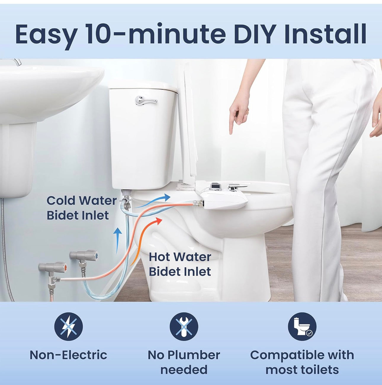 LUXE Bidet NEO 320 Plus - Warm Water, Dual Nozzle, Non-Electric Bidet Attachment for Toilet Seat, Patented Slide-In Install, 360° Self-Clean, EZ-Lift to Clean, Feminine & Rear Wash (Chrome)