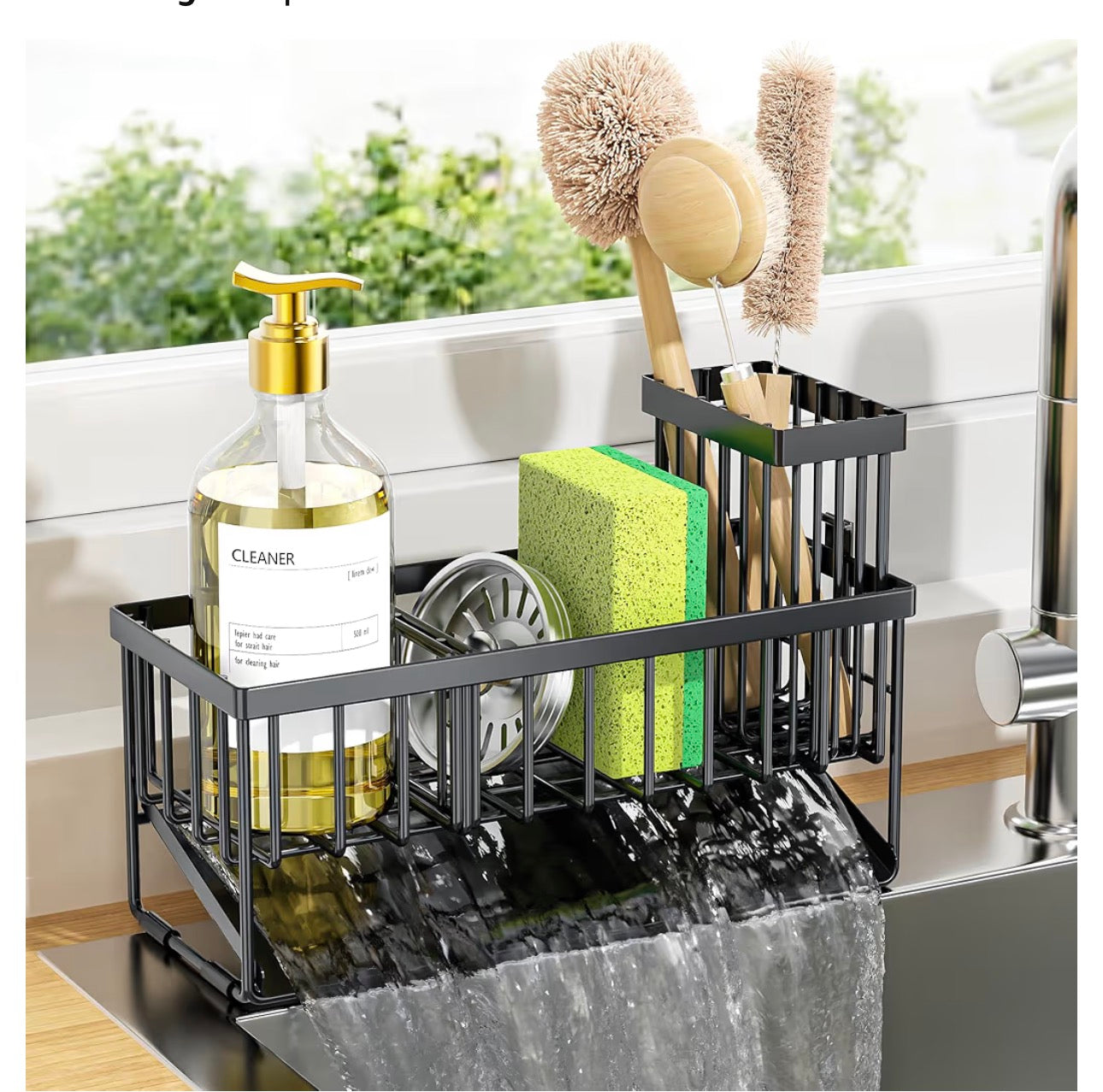 Cisily Sink Caddy Sponge Holder for Kitchen with Brush Holder and Stainless Steel Self Drain Tray, Rustproof Kitchen Sink Organizer for Sponge, Soap Dispenser Storage Accessories
