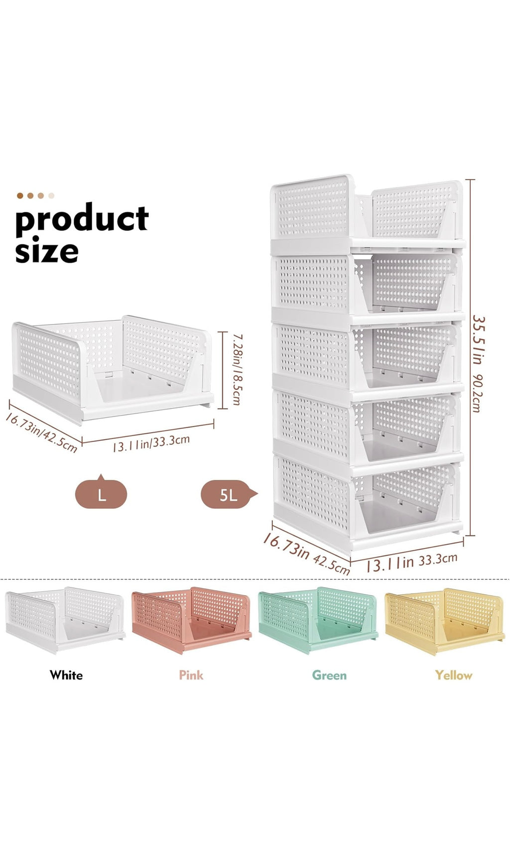Stackable closet storage basket 5 pack