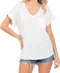 Womens Summer V Neck Short Sleeve T Shirts Tops 2026 Trendy Basic Casual Pocket Tees Tunic Clothes