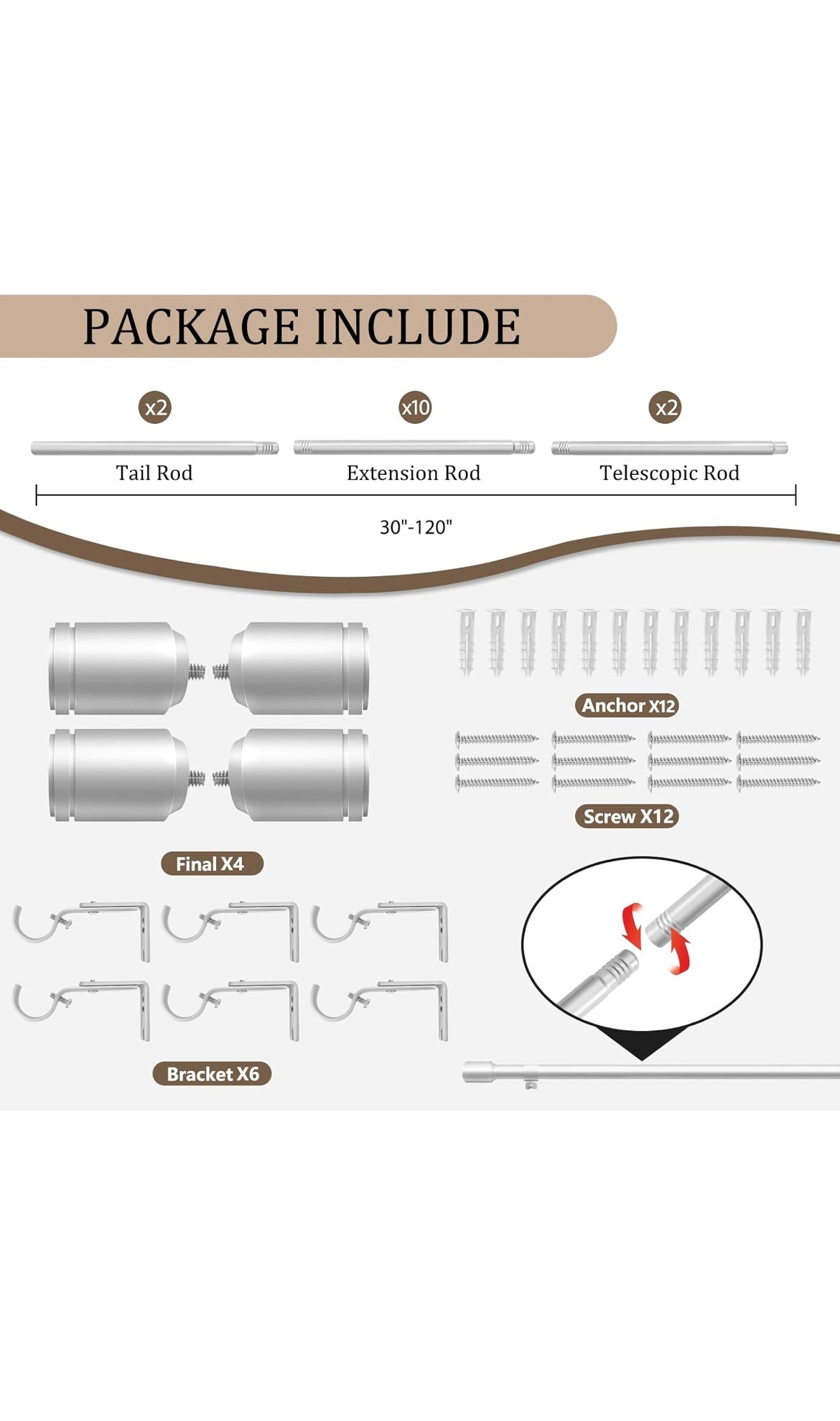 Silver curtain rods