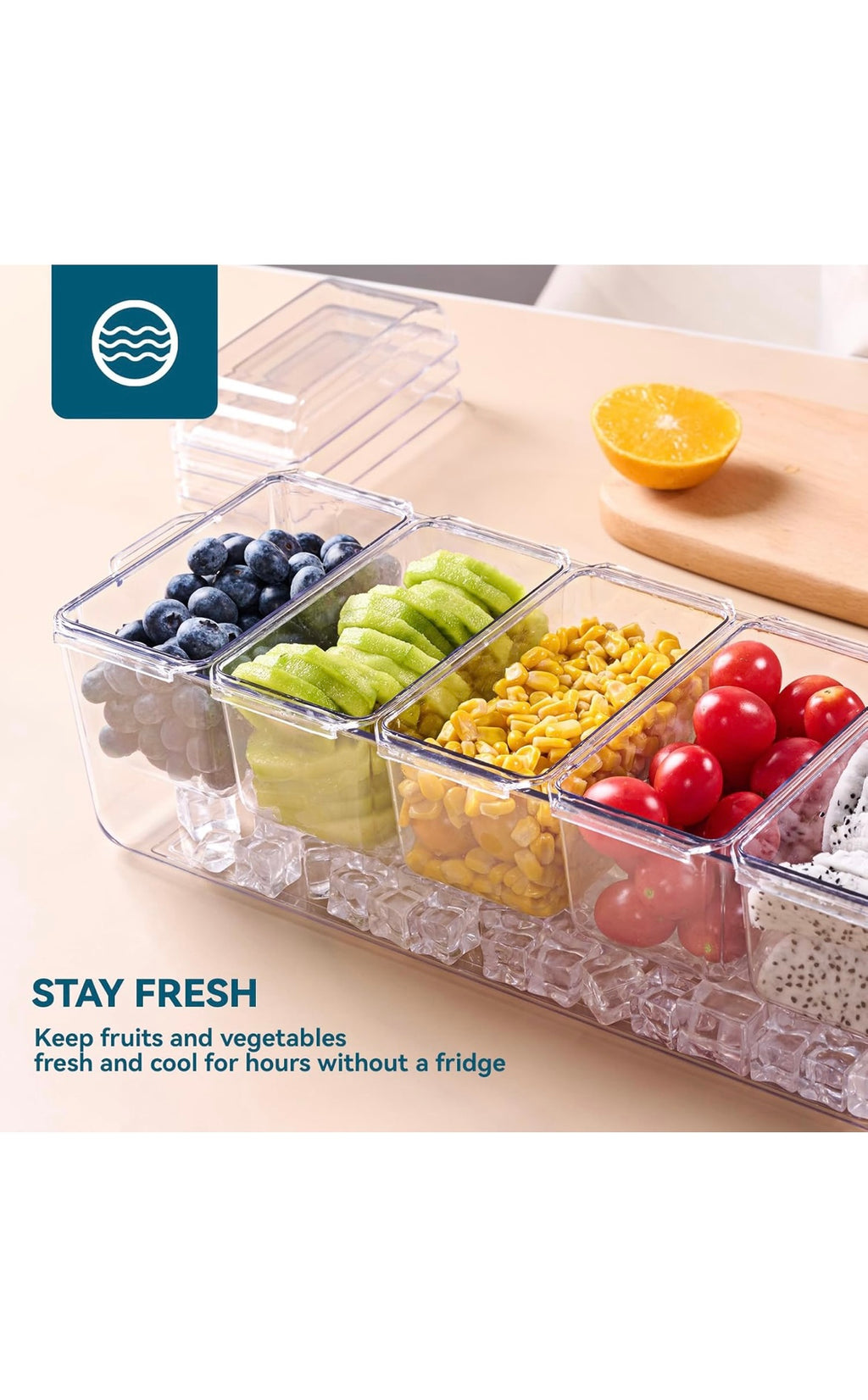2 pack chilled condiment tray server with 5 containers