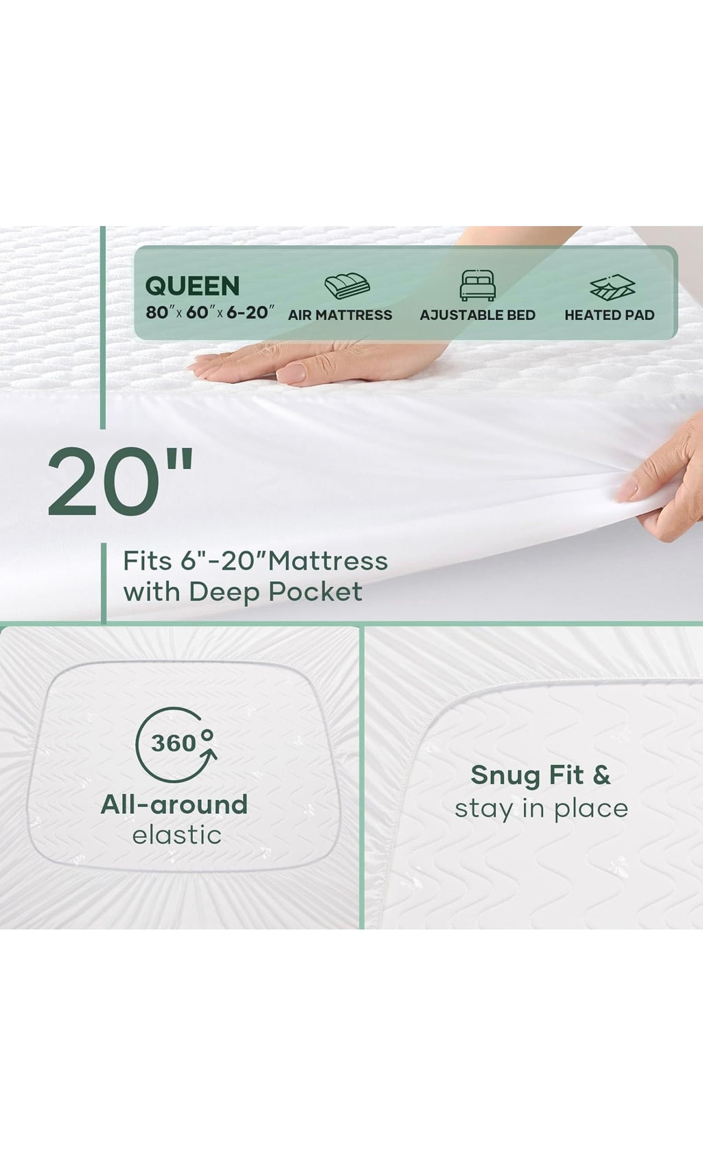 Ohgeni 100% waterproof queen size mattress protector