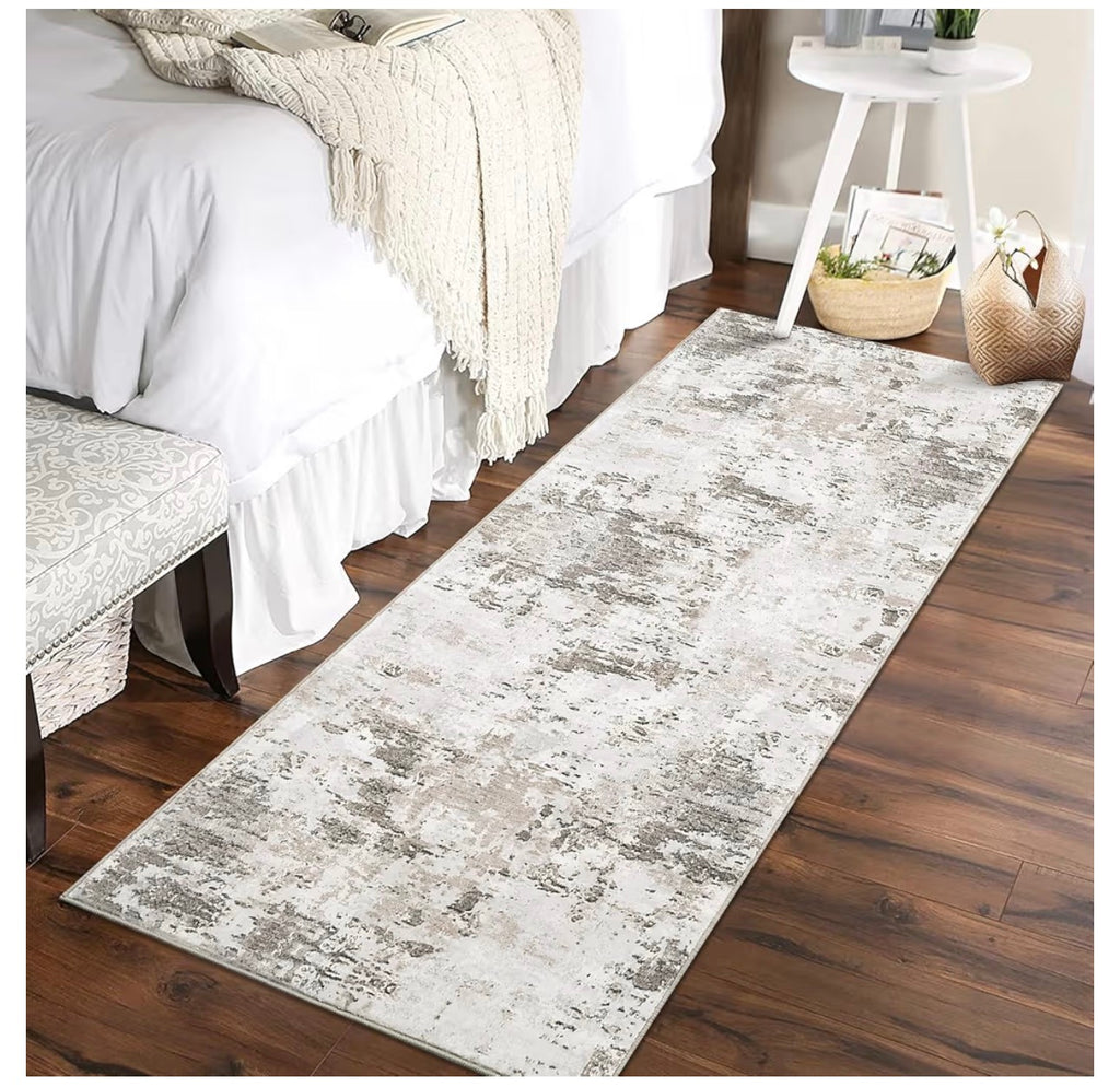 2x6 Modern Abstract Runner Rug Non Slip Soft Stain Resistant Low Pile Machine Washable Non Shed Rug for Hallway Kitchen Bathroom, Taupe/Beige