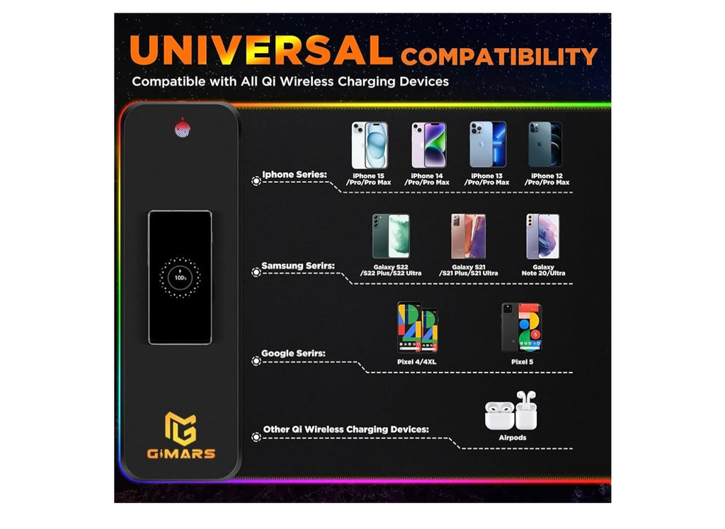 Gimars 15w Wireless Charging RGB Gaming Mouse Pad.