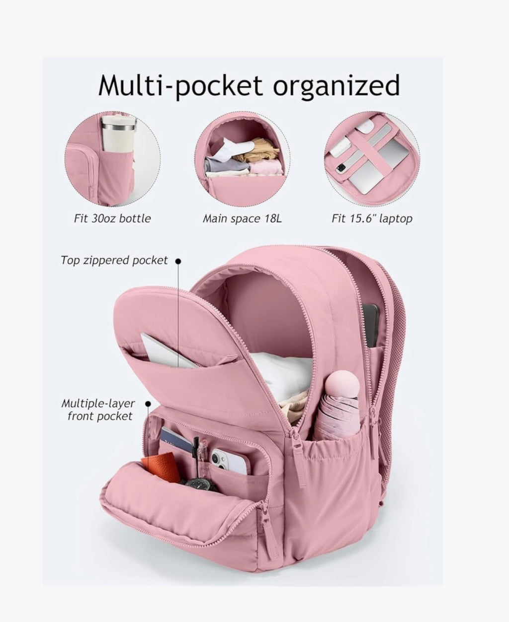Uselike Travel Backpack for Women, 15.6 Inch Laptop Backpack, Quilted College Bookbag, Cute Work Backpacks, Water Resistant