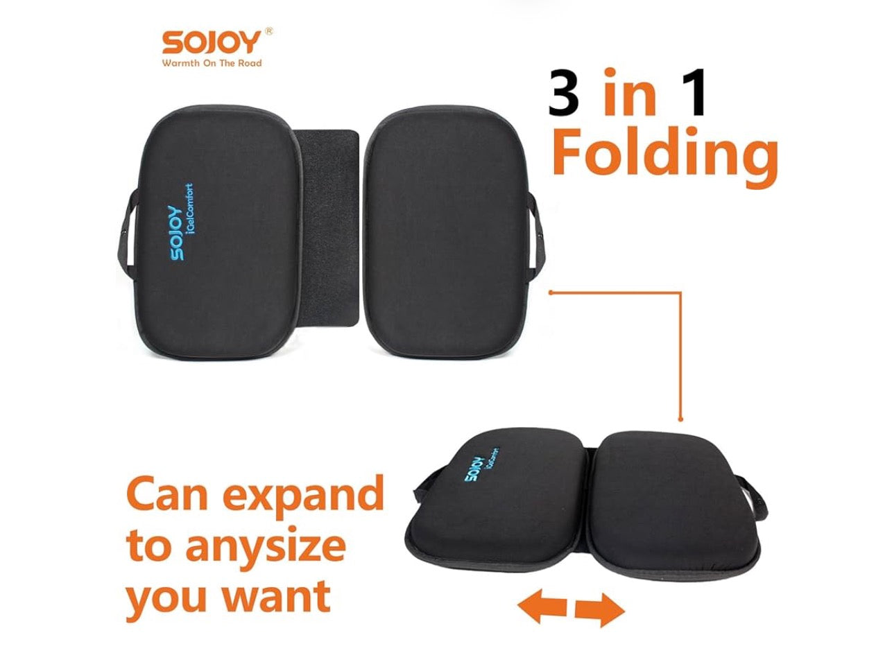 Sojoy iGelComfort 3 in 1 Foldable Gel Seat Cushion Featured with Memory Foam (A Must-Have Travel Cushion! Smart, Easy Travel Cushion) (Size: 18.5“ x 15" x 2")