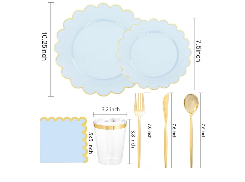 LIHY 210pc Light Blue Plastic Dinnerware Set.