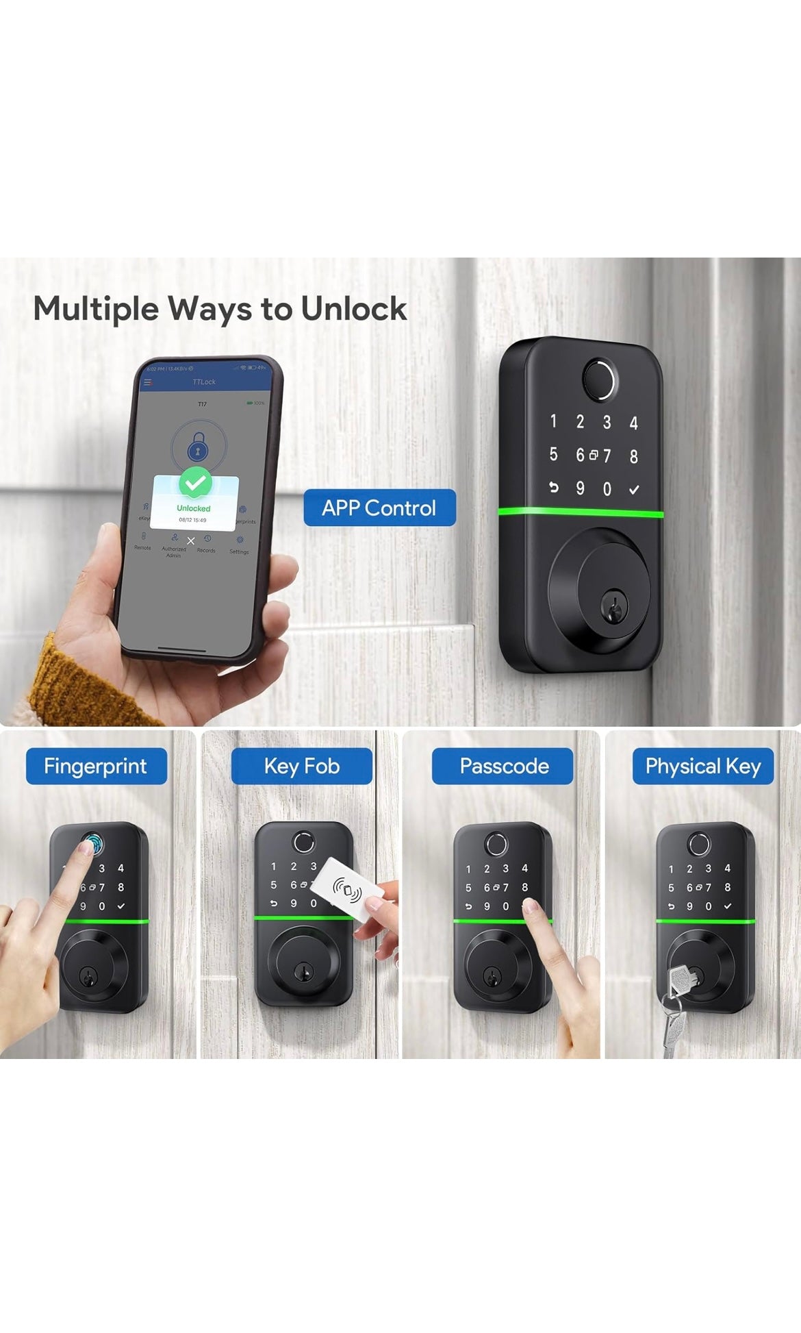 Smart door lock deadbolt with keypad