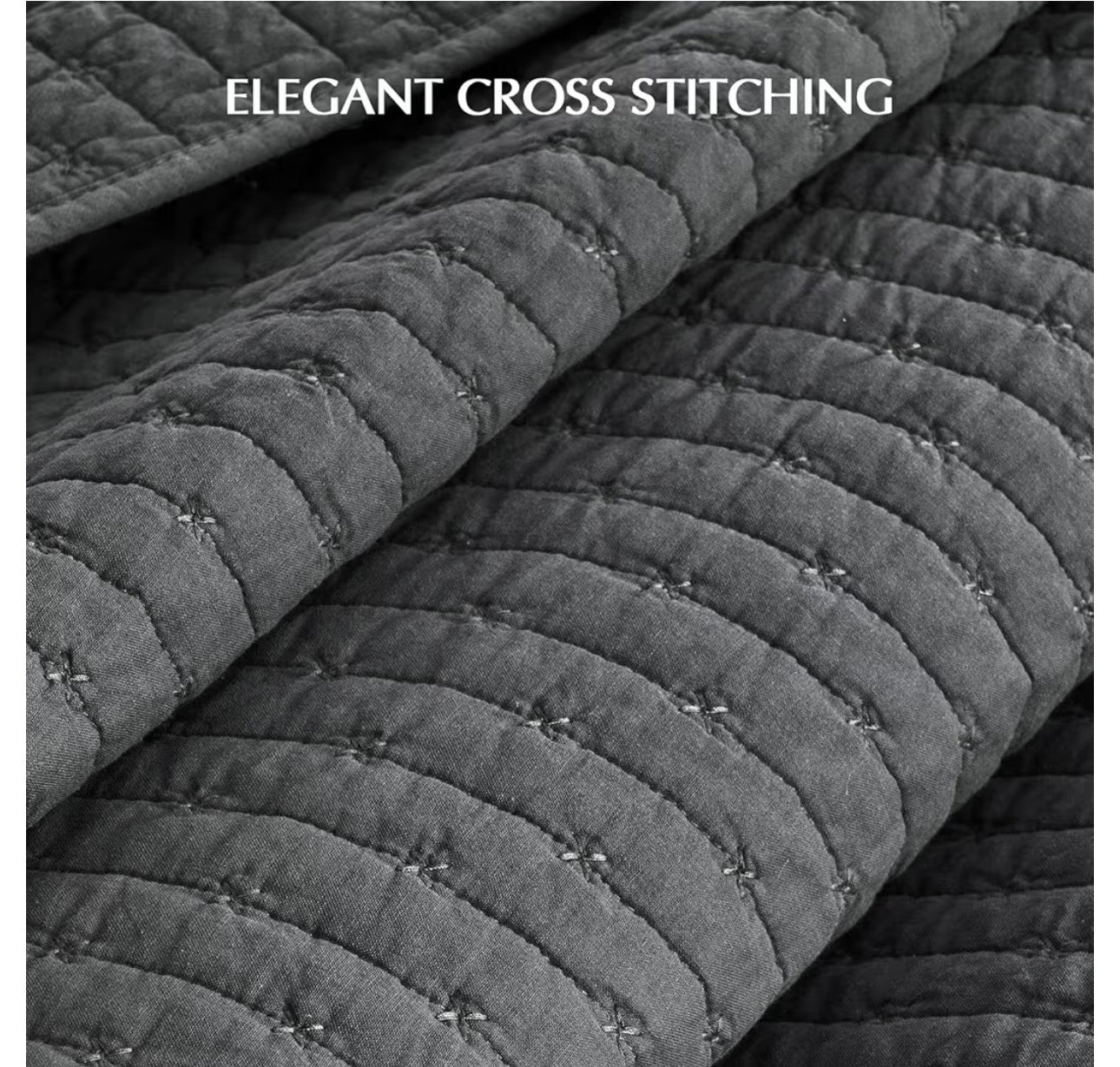 EVERGRACE Cross Stitch Pre-Washed Cotton Quilt Bedding Set King Size, Oversized 3 Pieces Lightweight Bedspread Coverlet for All Season, with 2 Matching Shams, Light Charcoal, 108"x96"