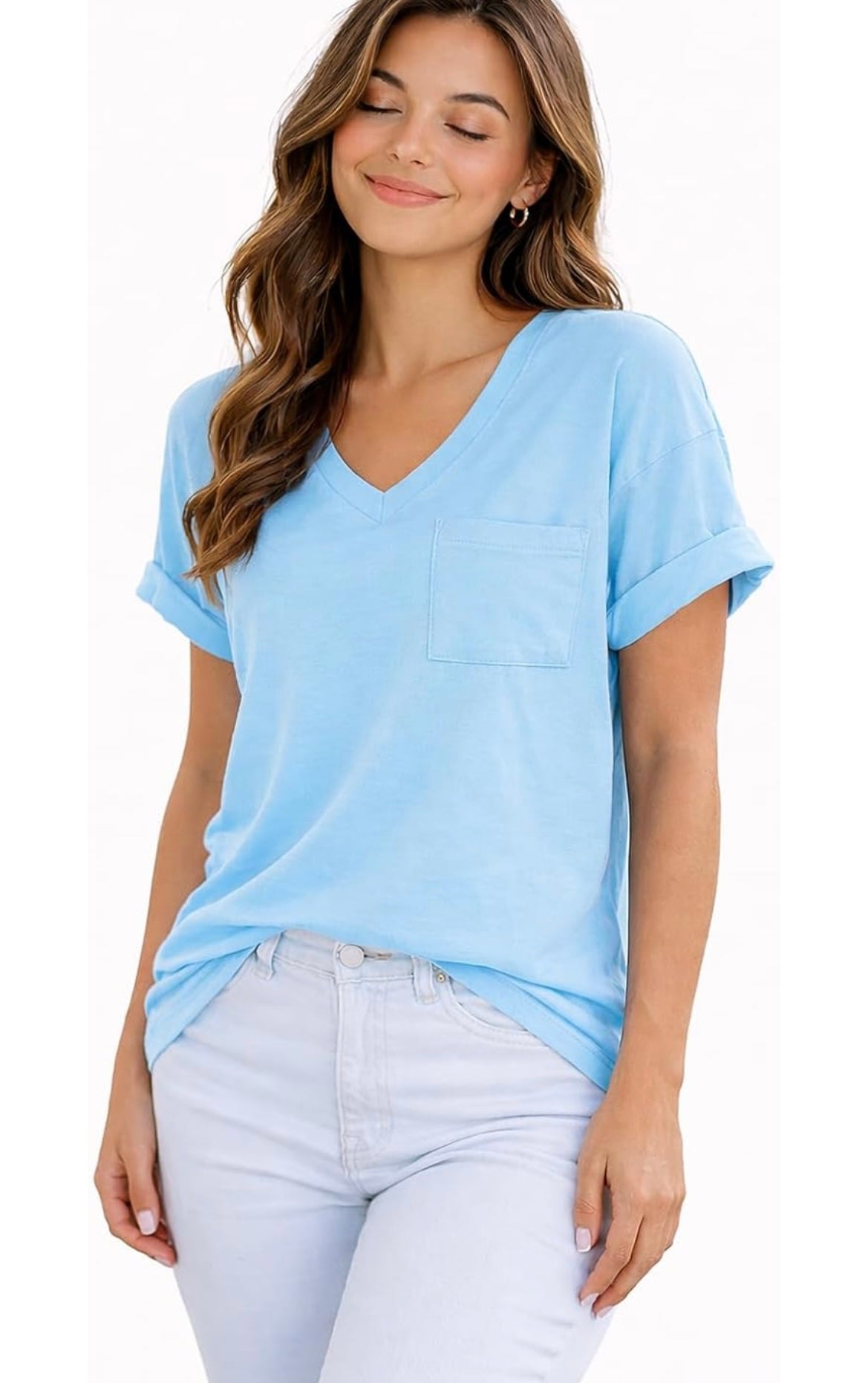 Women's Soft Basic Short Sleeve V-Neck T-Shirts Loose Casual Tee Tops Clothes Everyday Wear