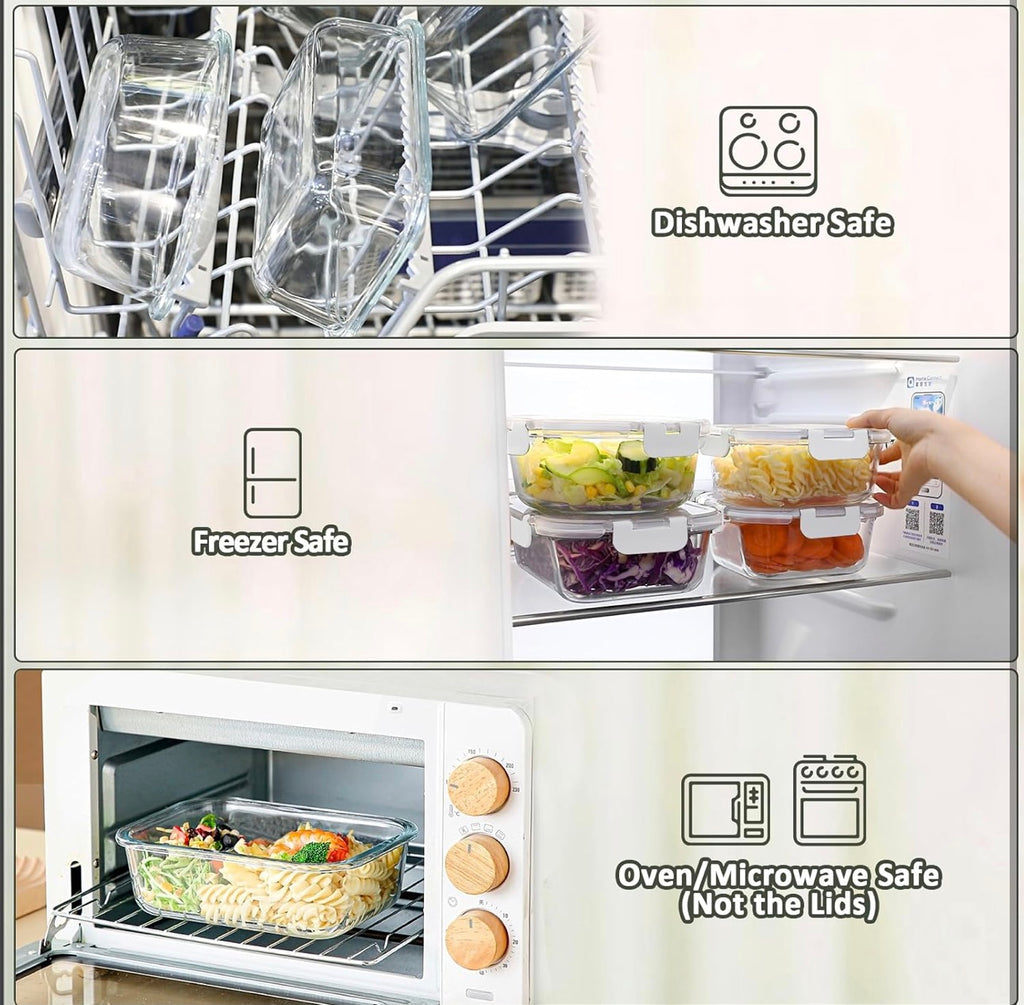 80 oz & 36 ozExtra Large Glass Food Storage/Baking Containers Set with Lids, 2 Pack 80 oz(10 cup)&2 Pack 36 oz (4.5 cup)Airtight Glass Container,Microwave,Oven,Freezer and Dishwasher, White