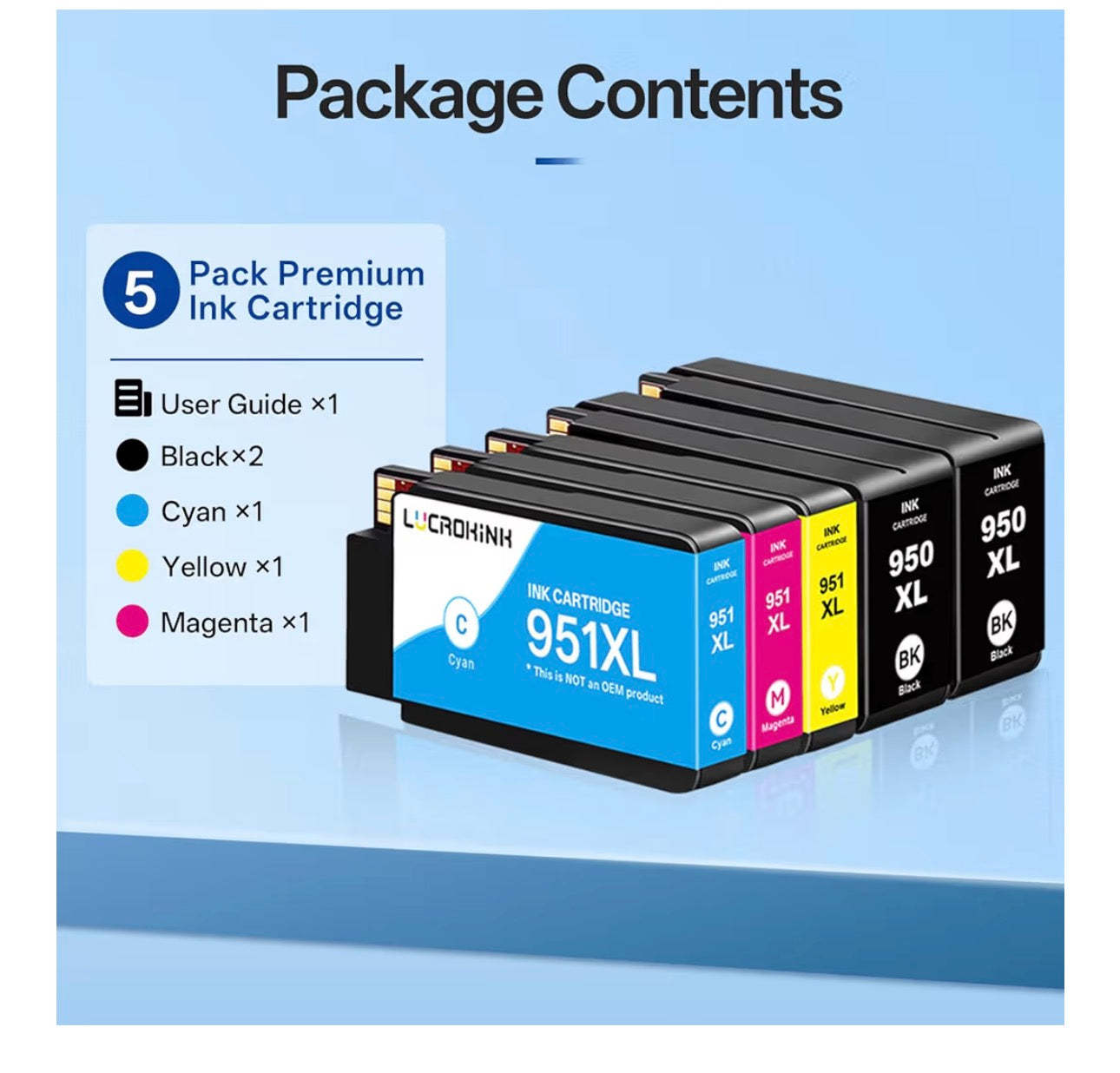 950XL 951XL Ink Cartridges Combo Pack Replacement for HP 950 951 950XL 951XL Ink Cartridges for OfficeJet Pro 8600 8610 8615 8620 8625 8100 8630 8660 Printer (4 Pack, Black Cyan Magenta Yellow)