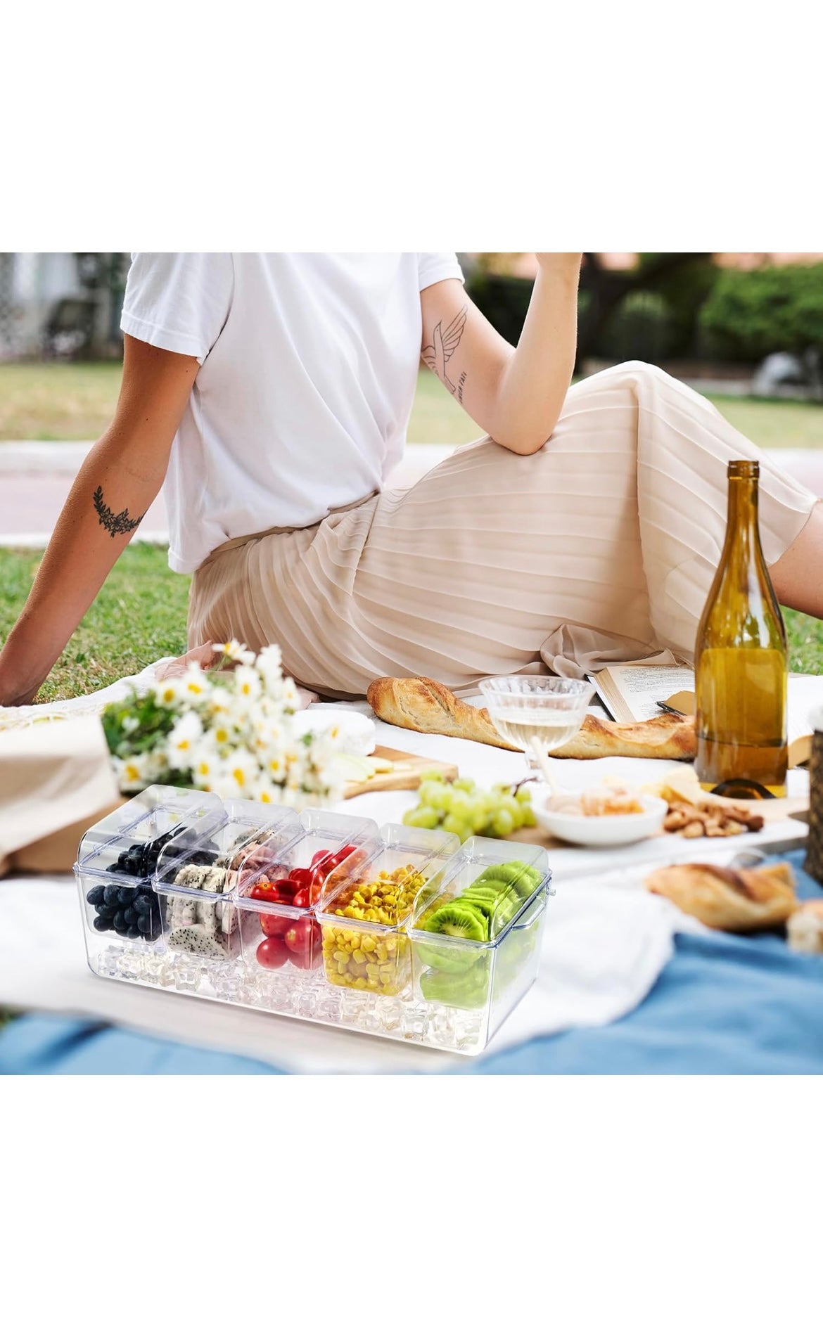 2 pack chilled condiment tray server with 5 containers