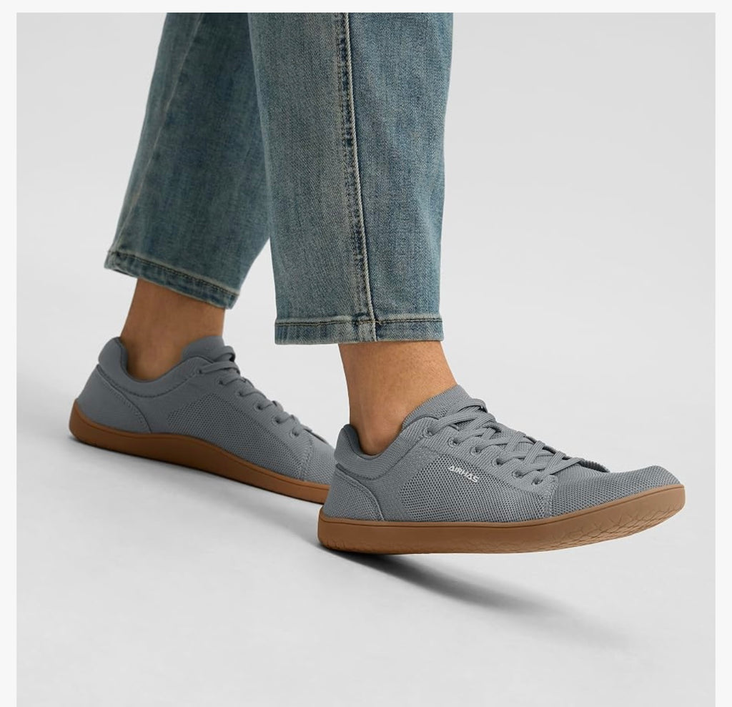 AIRHAS Womens Minimalist Barefoot Shoes Zero Drop Wide Toe Box Shoes Lightweight Casual Fashion Sneakers for Women(Dark Grey/Gum. Size 8.