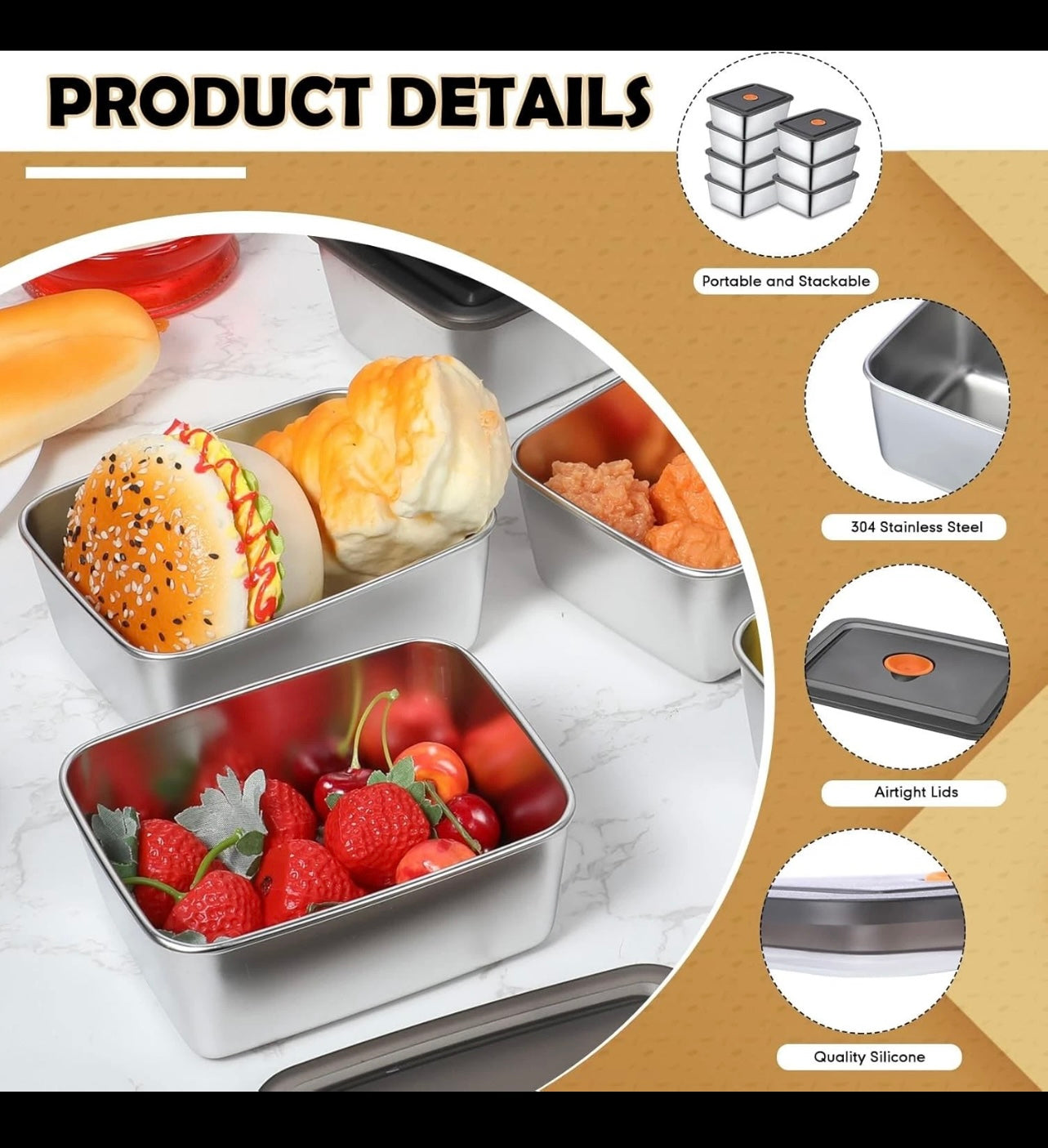 Layhit 10 Set Stainless Steel Food Containers.