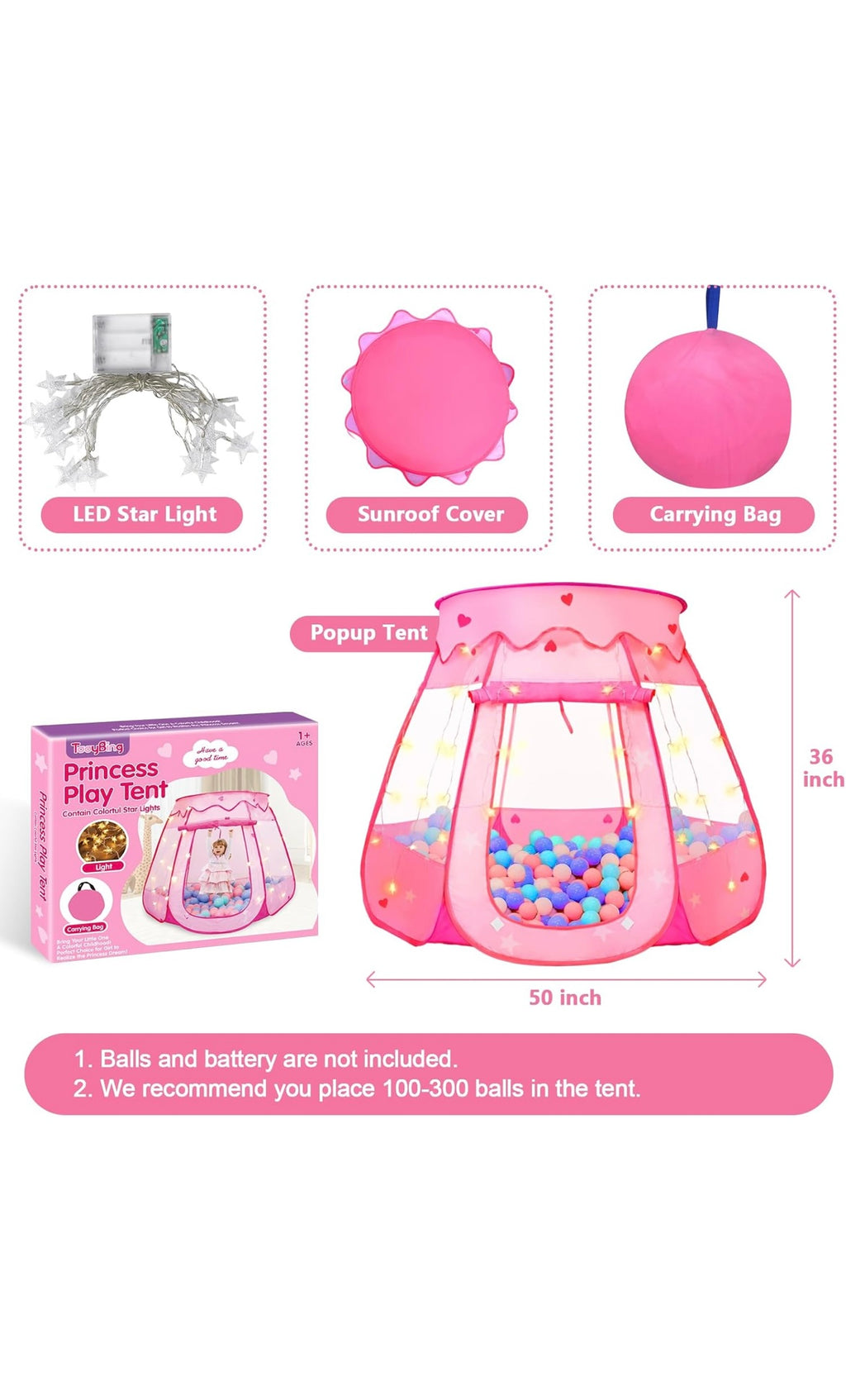 Pop up princess tent with star light