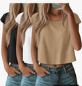 Oakgarden 3 Pack Women's Crop Tops Cap Sleeve Cropped T Shirts Crew Neck Loose Fit Summer Casual Tees 2026
