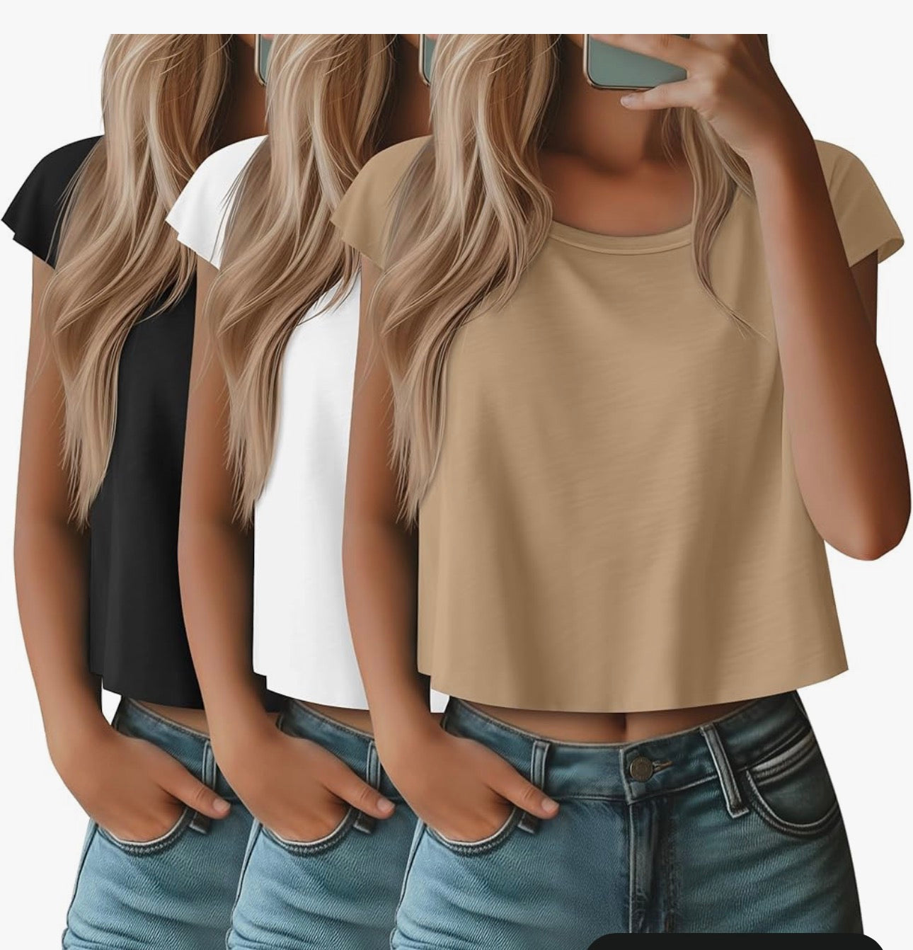 Oakgarden 3 Pack Women's Crop Tops Cap Sleeve Cropped T Shirts Crew Neck Loose Fit Summer Casual Tees 2026