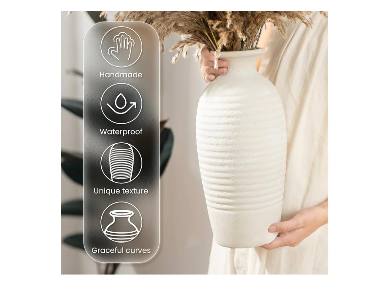 Rustic Ceramic Threaded White Vase.