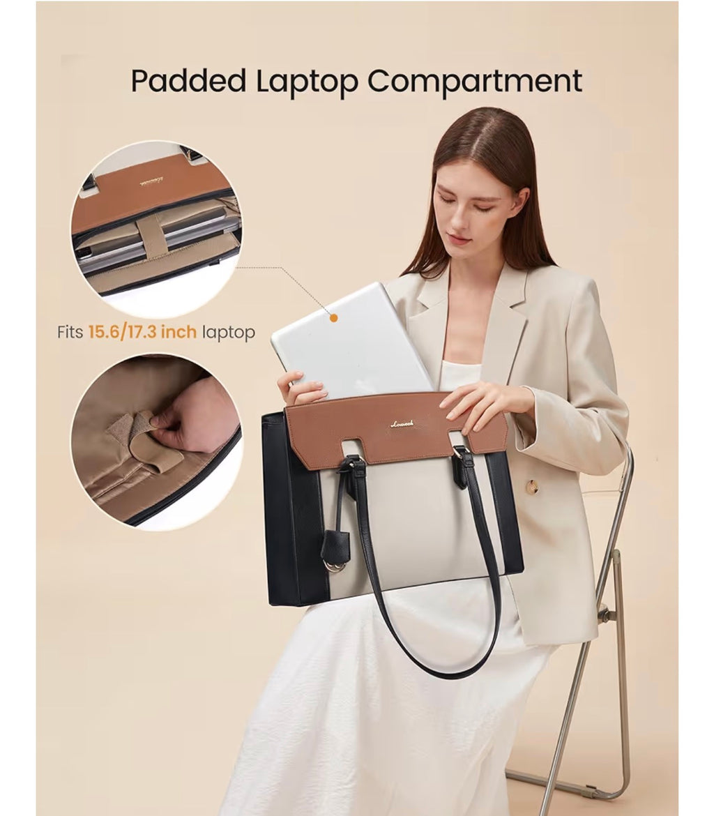 LOVEVOOK Laptop Tote Bag for Women,Computer Work Bag With Large Cup Holder,15.6 Inch Waterproof PU Leather Purse Briefcase for Teacher