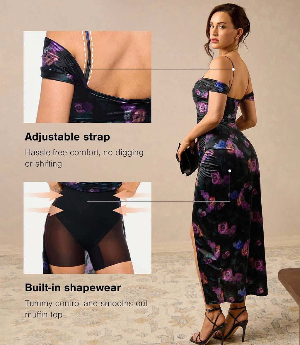 Popilush Wedding Guest Dresses for Women Off Shoulder Shapewear Maxi