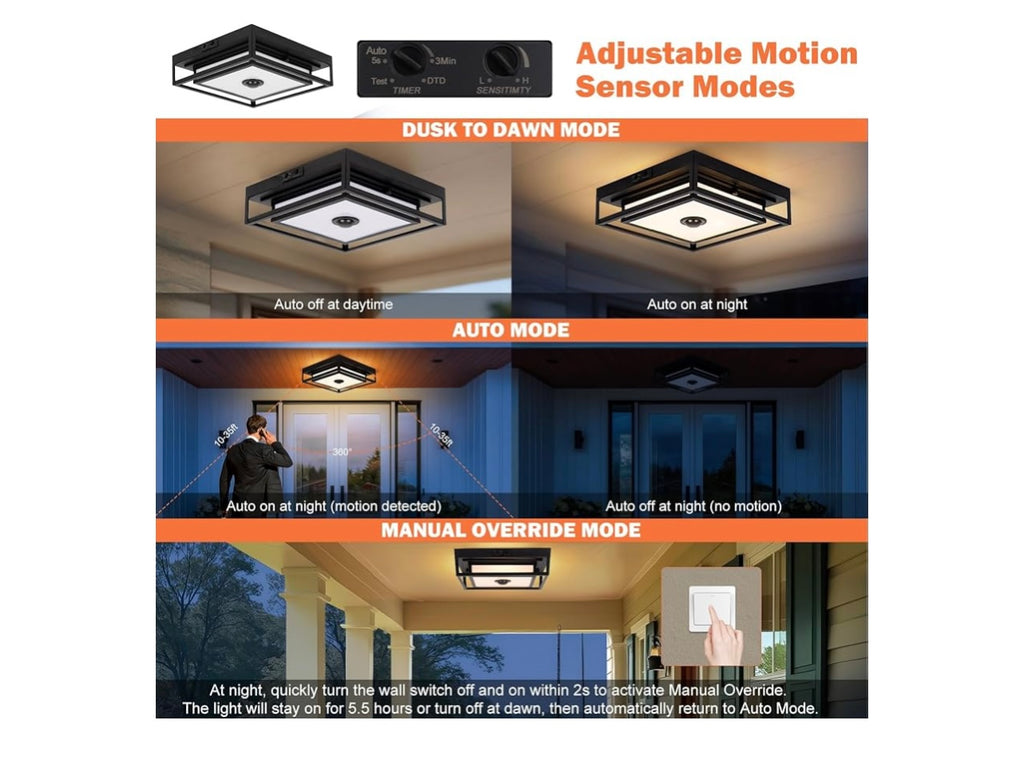 Outdoor Motion Sensor LED Ceiling Light Fixture.