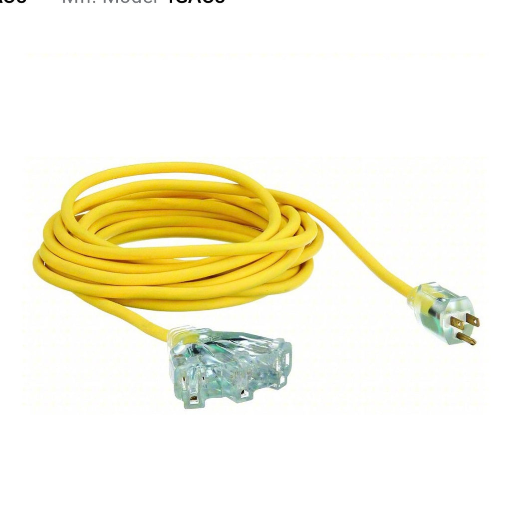 Extension Cord: Outdoor Use, 25 ft Lg, 3 Outlets, 5-15P, 14/3,