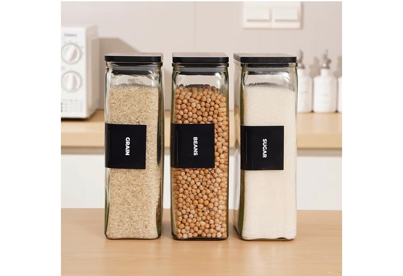 APT 1101 Glass Storage Jars with Bamboo Lid, glass canisters with airtight lids, Clear jars with lids for Spice, Cookie, Candy, Tea, Coffee Bean and Rice (Black, 67 oz, Set of 3)