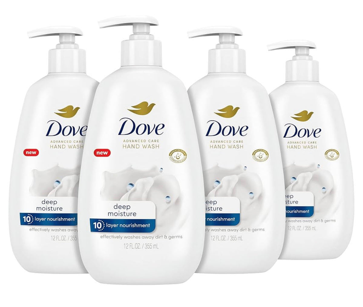 Dove Advanced Care Hand Soap, Deep Moisture for Soft Skin, 4 Count, 12 oz.