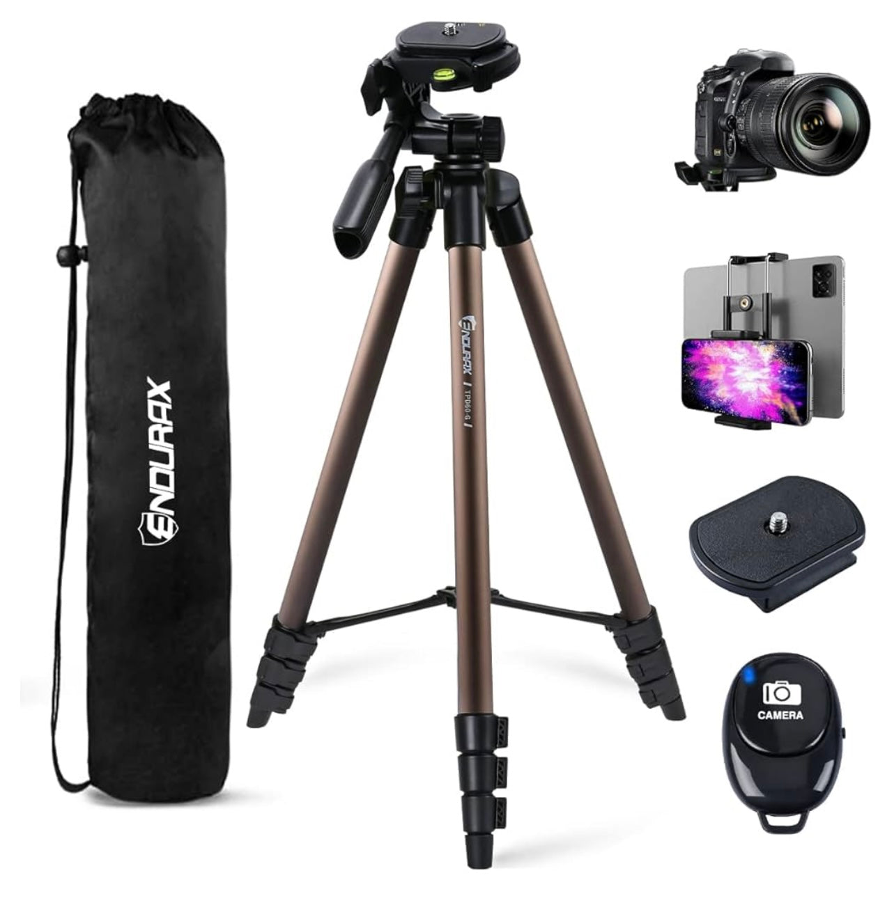 Endurax 60” Tripod for Camera and Phone Tripod with Universal Holder.