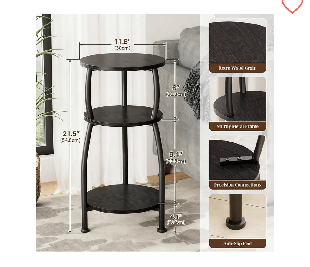 Yigii small round side table 3 tier storage shelf.