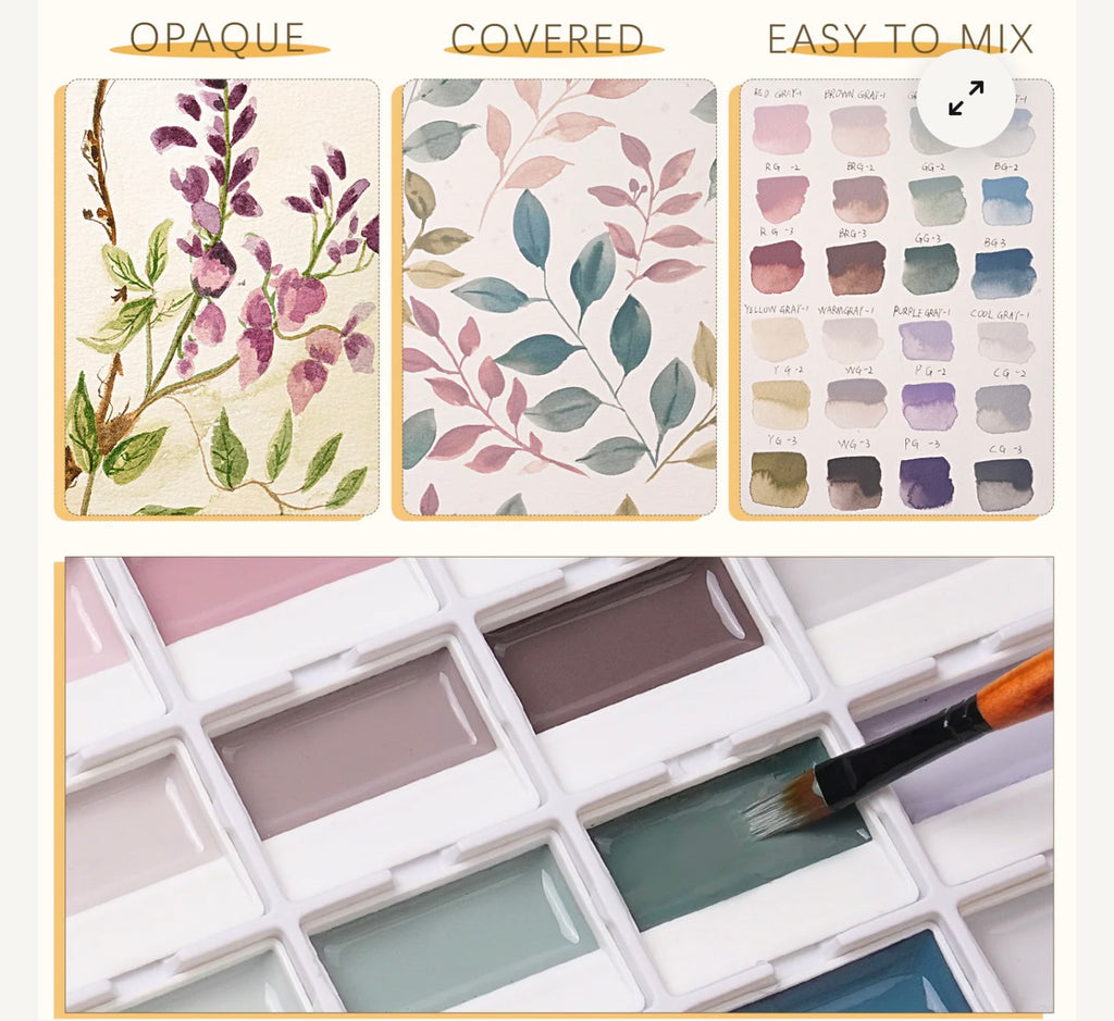 Fuumuui Solid Water Color Opaque 24 Colors Set.