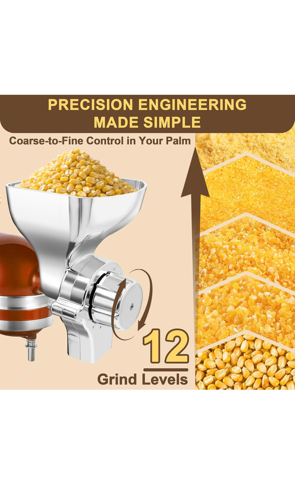 All metal grain mill attachment for kitchen aid stand mixer