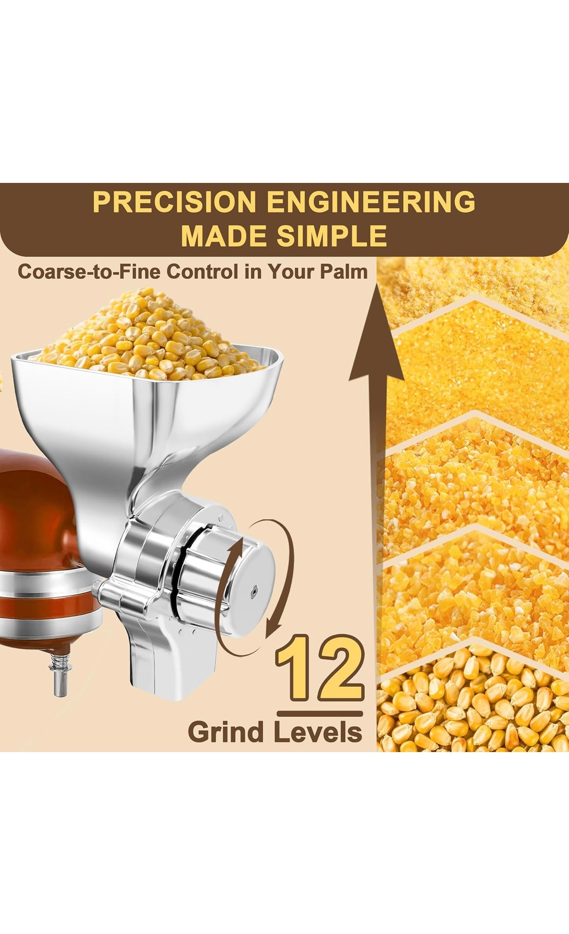 All metal grain mill attachment for kitchen aid stand mixer