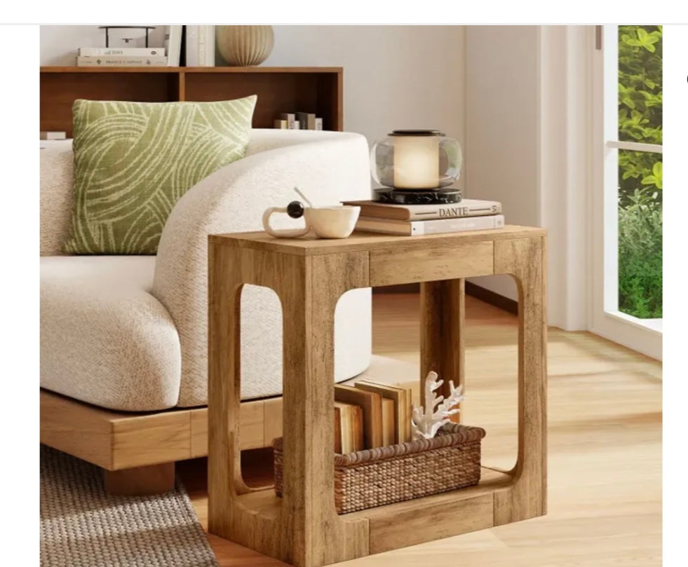 2-Tier End Table With Storage Shelf For Living Room.