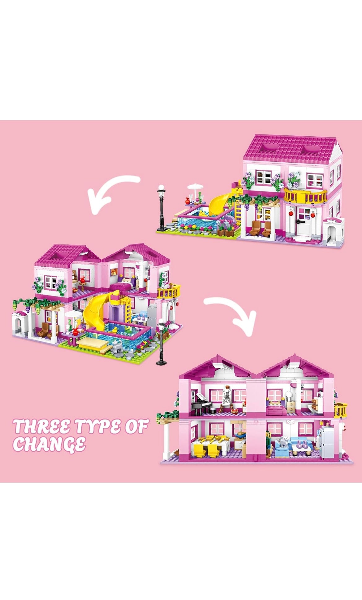 Csnrhg pink summer pool villa building bock set