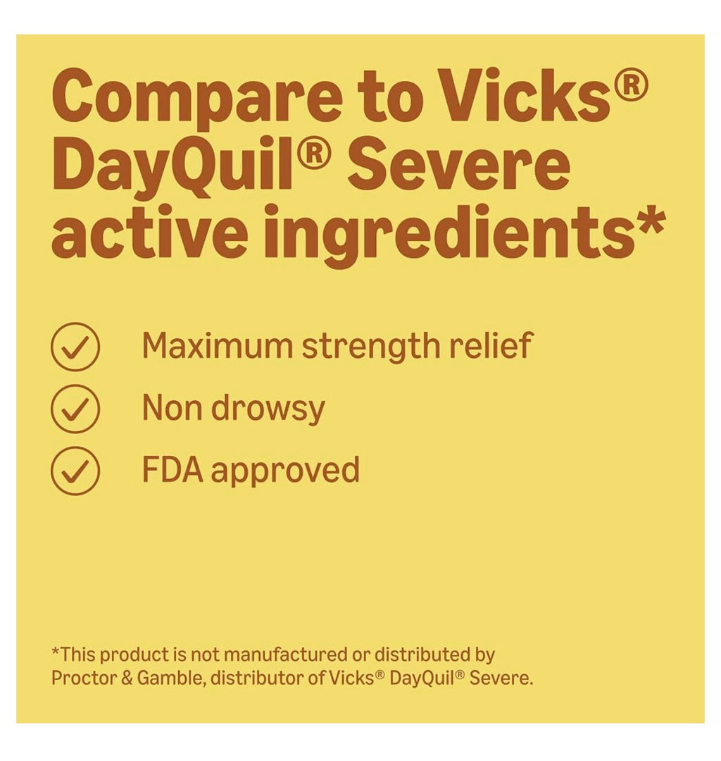 Amazon Basics Severe Daytime Cold and Flu, Non-Drowsy, Multi-Symptom Relief, for Adults and Children Age 6 and Over, Original Flavor, 12 fl oz. Best by June 2027. Set of 1.