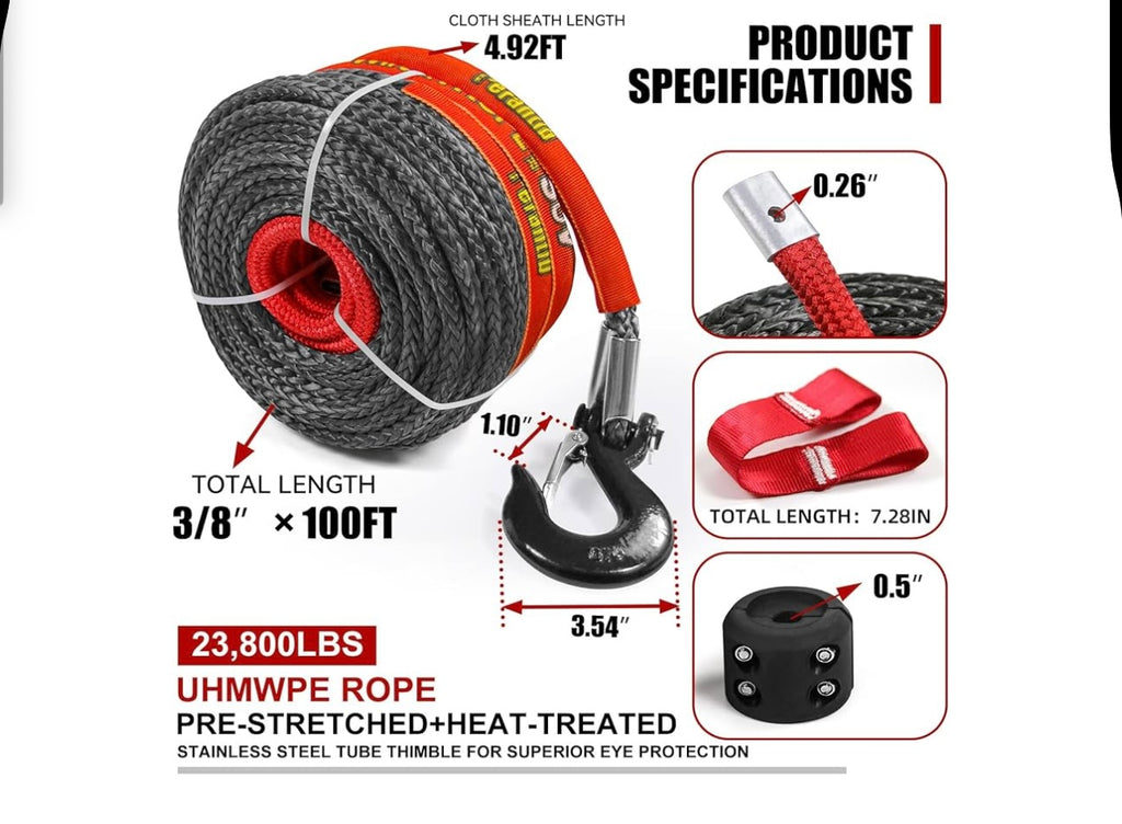 Perantlb Synthetic Winch Rope 3/8”.