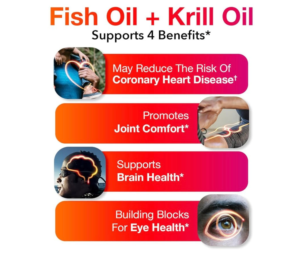 MegaRed Omega 3 Fish Oil & Antarctic Krill Oil Softgels for Brain, Heart, Joints & Eye Support, (80 Count Bottle), Concentrated Omega 3 Fatty Acid Supplement with EPA, DHA, Phospholipids. Exp 06/2027.