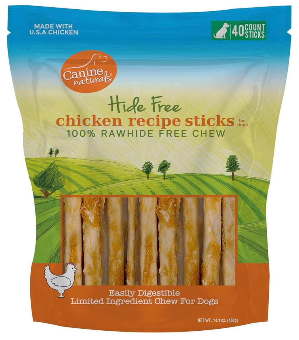 Canine Naturals Rawhide Free Chicken Recipe Dog Chews, Sticks, 40 Count