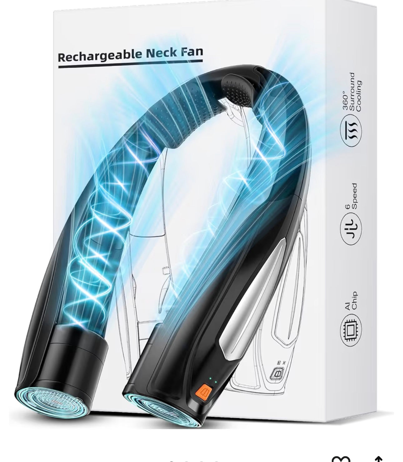 Neck Fan, 6 Speeds Adjustable Portable Personal Fan Rechargeable, Faster Cooling Wearable Fan, Ultra Quiet for Home, Office, Travel, Outdoor