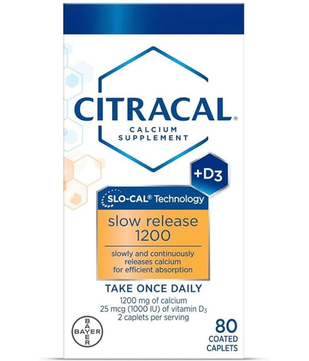 Citracal Slow Release- Calcium 1200 mg with Vitamin D3, Magnesium, Calcium Supplement, Bone Health Support, Take Once Daily Caplet, 80 Count
